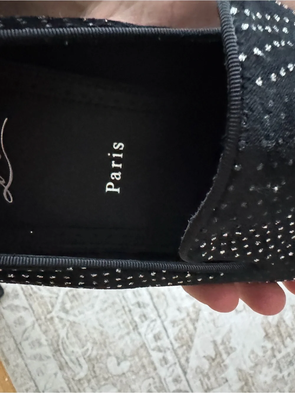 Christian Louboutin Black Suede Crystal-Stud Slip-On Loafers with Red Sole